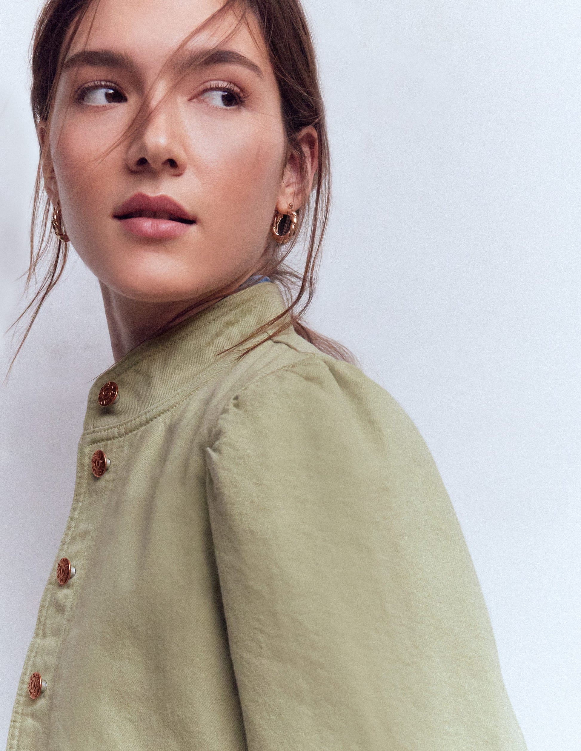 Veste en jean avec surpiqûres-Vert tendre-2