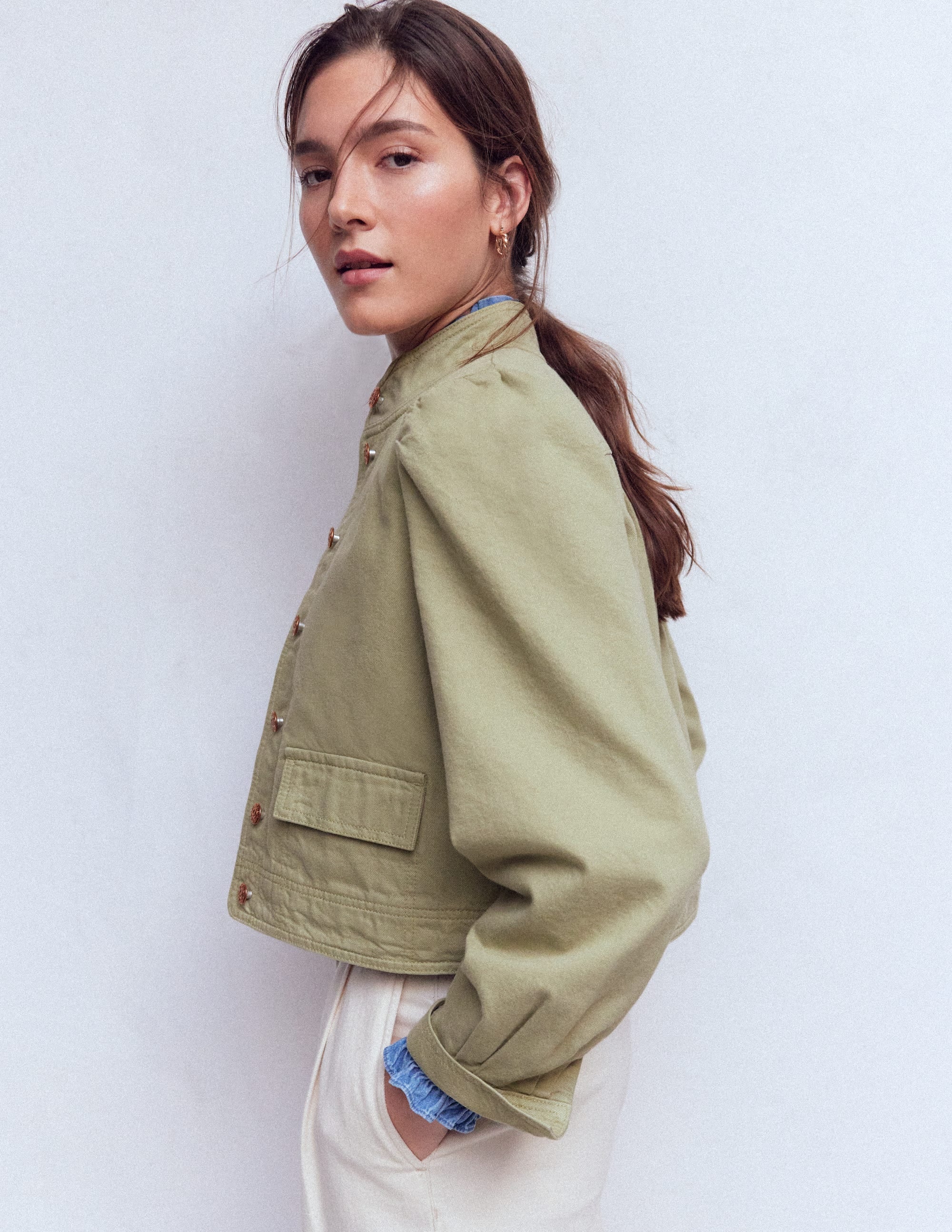 Jeansjacke mit Steppnaht-Sanftes Grün - Image 5