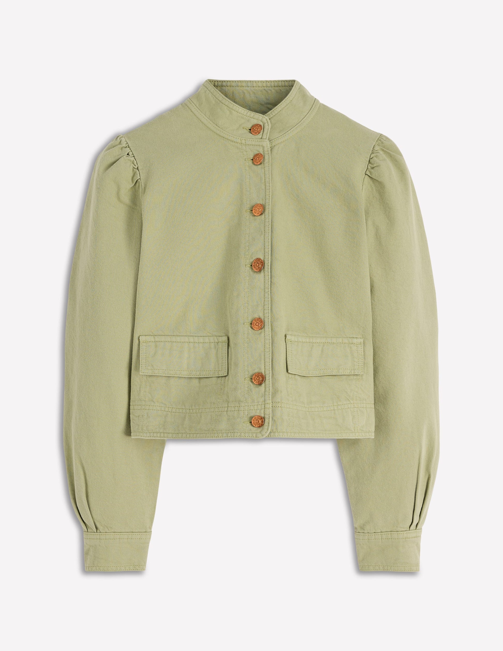 Veste en jean avec surpiqûres-Vert tendre-6