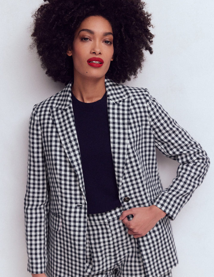 Woodbridge Leinenblazer-Marineblau, Naturweiß Vichykaro