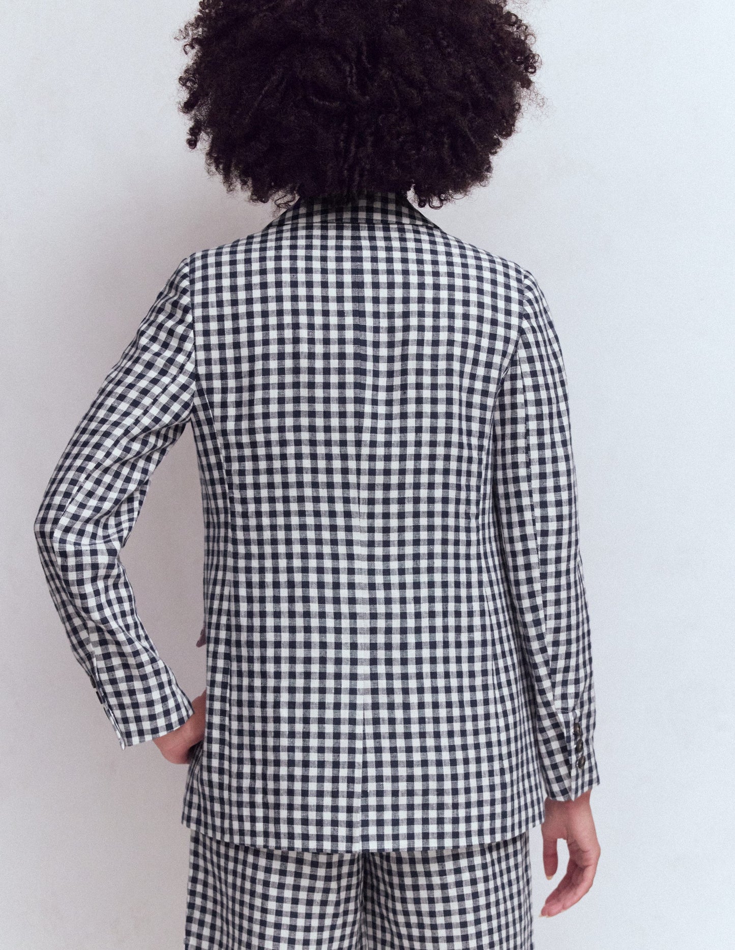 Blazer Woodbridge en lin-Vichy bleu marine et ivoire