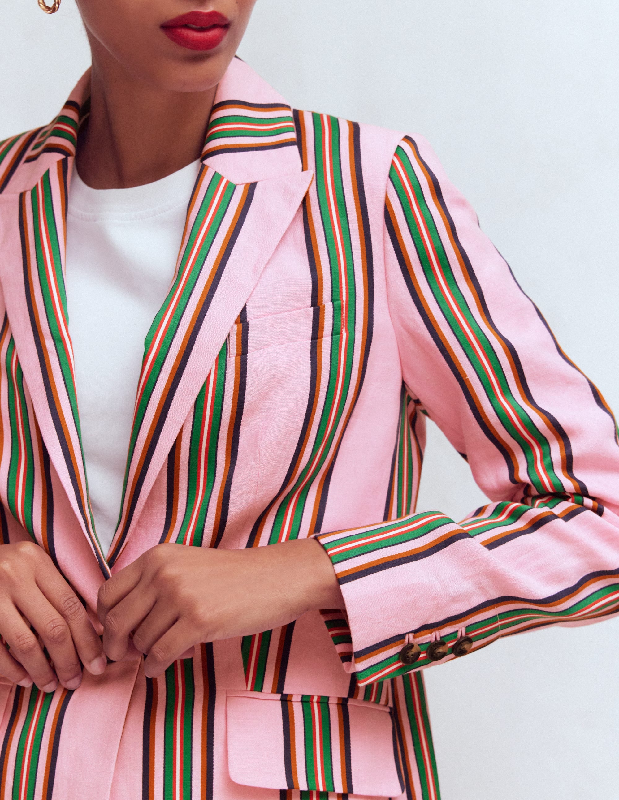 Blazer Woodbridge en lin-Rose, rayé émeraude profond - Image 2