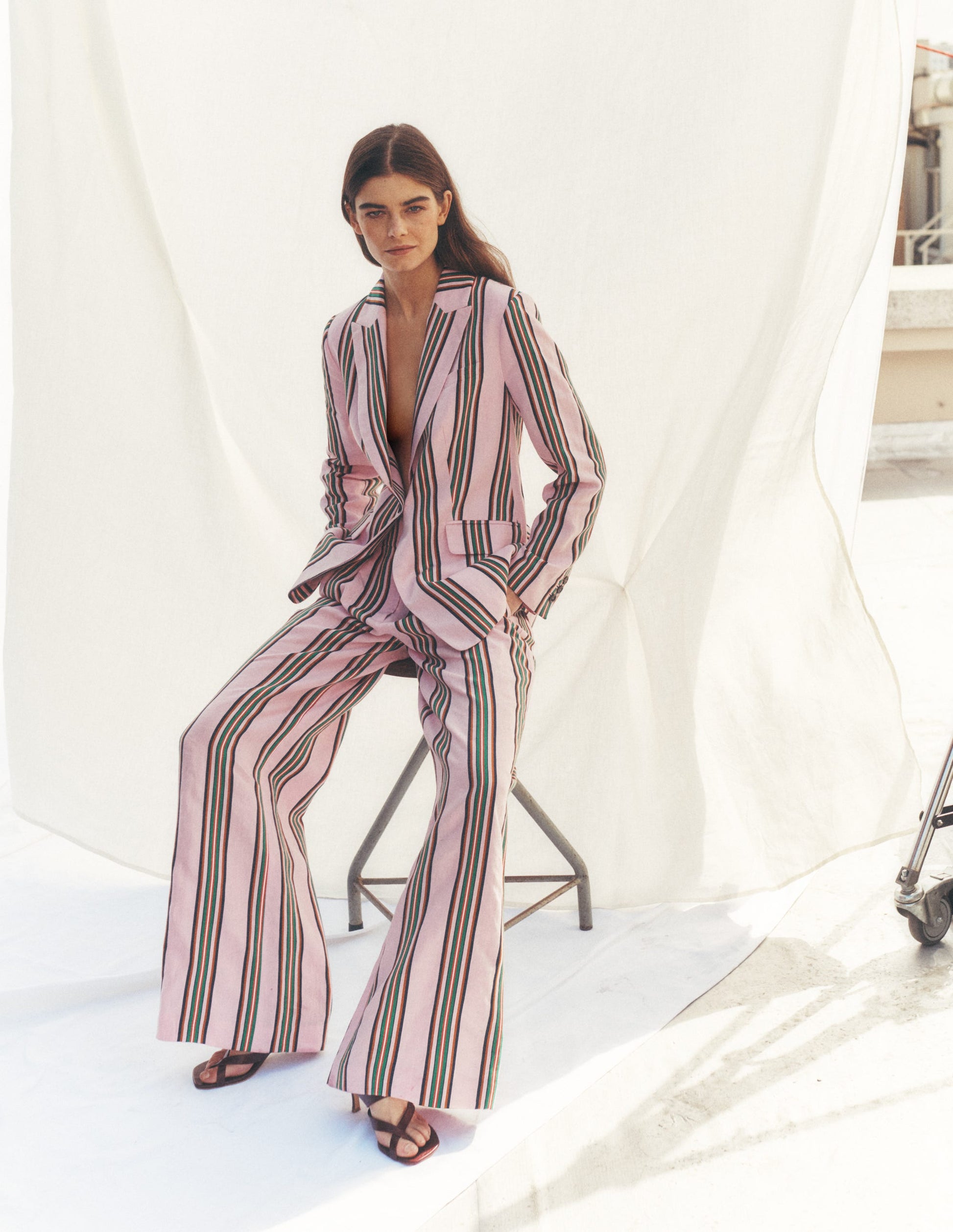 Woodbridge Leinenblazer-Rosa und Grün Streifen-1