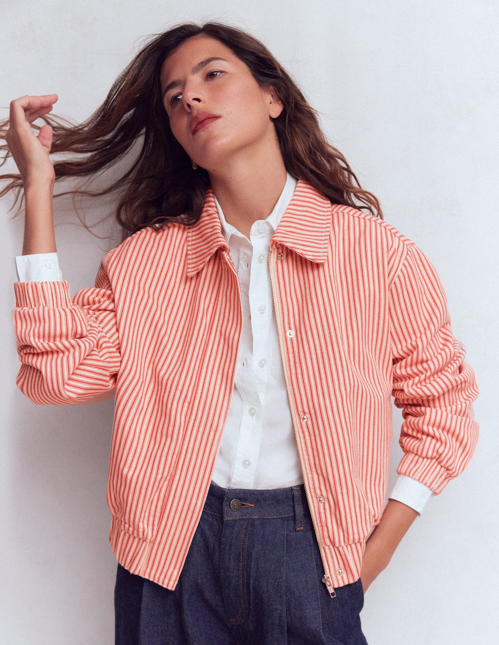 Casual Harrington Jacket-Red Tram Stripe-1