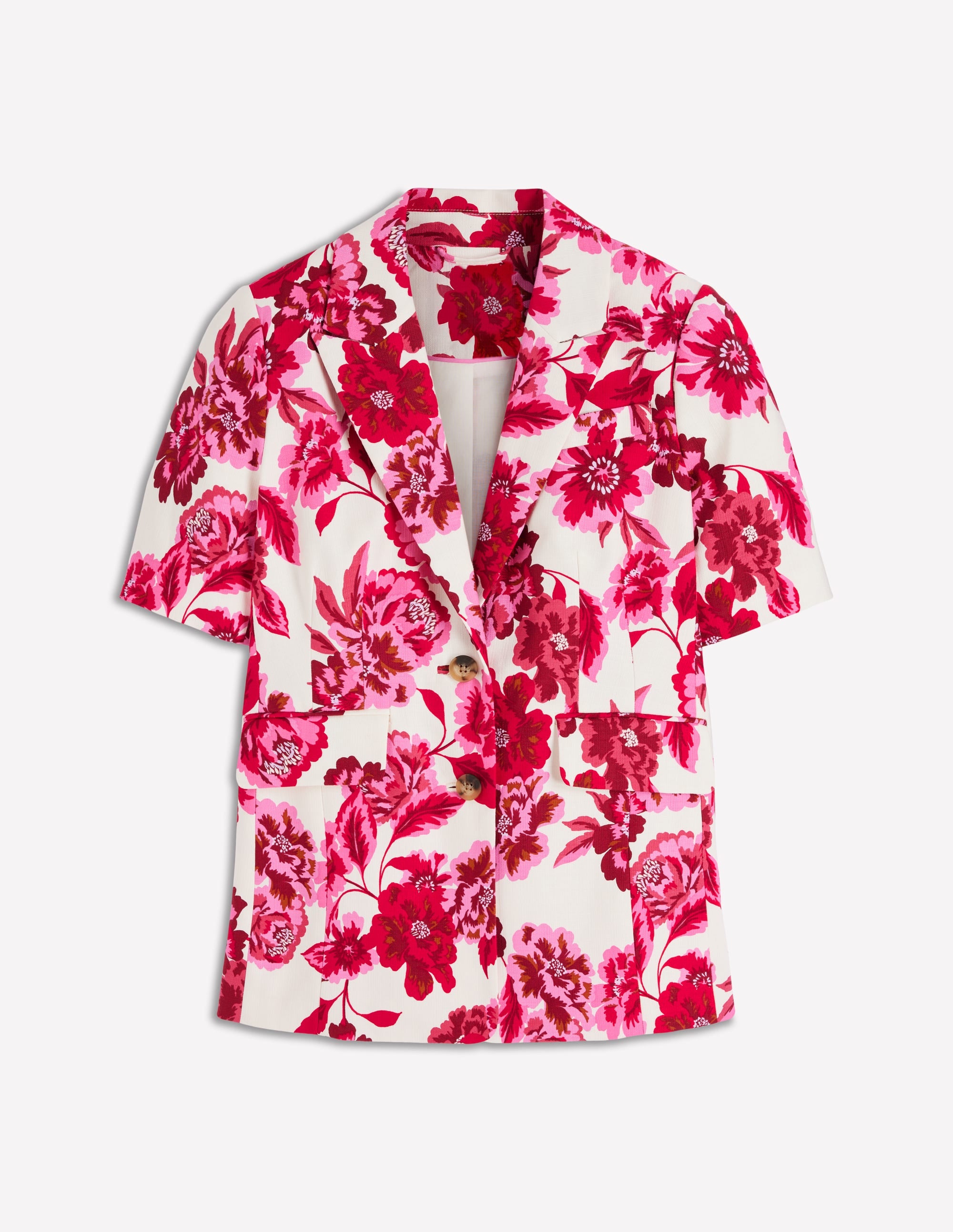 Kurzärmliger Baumwollblazer-Sangria Sunset Pink, Blumenmuster - Image 8
