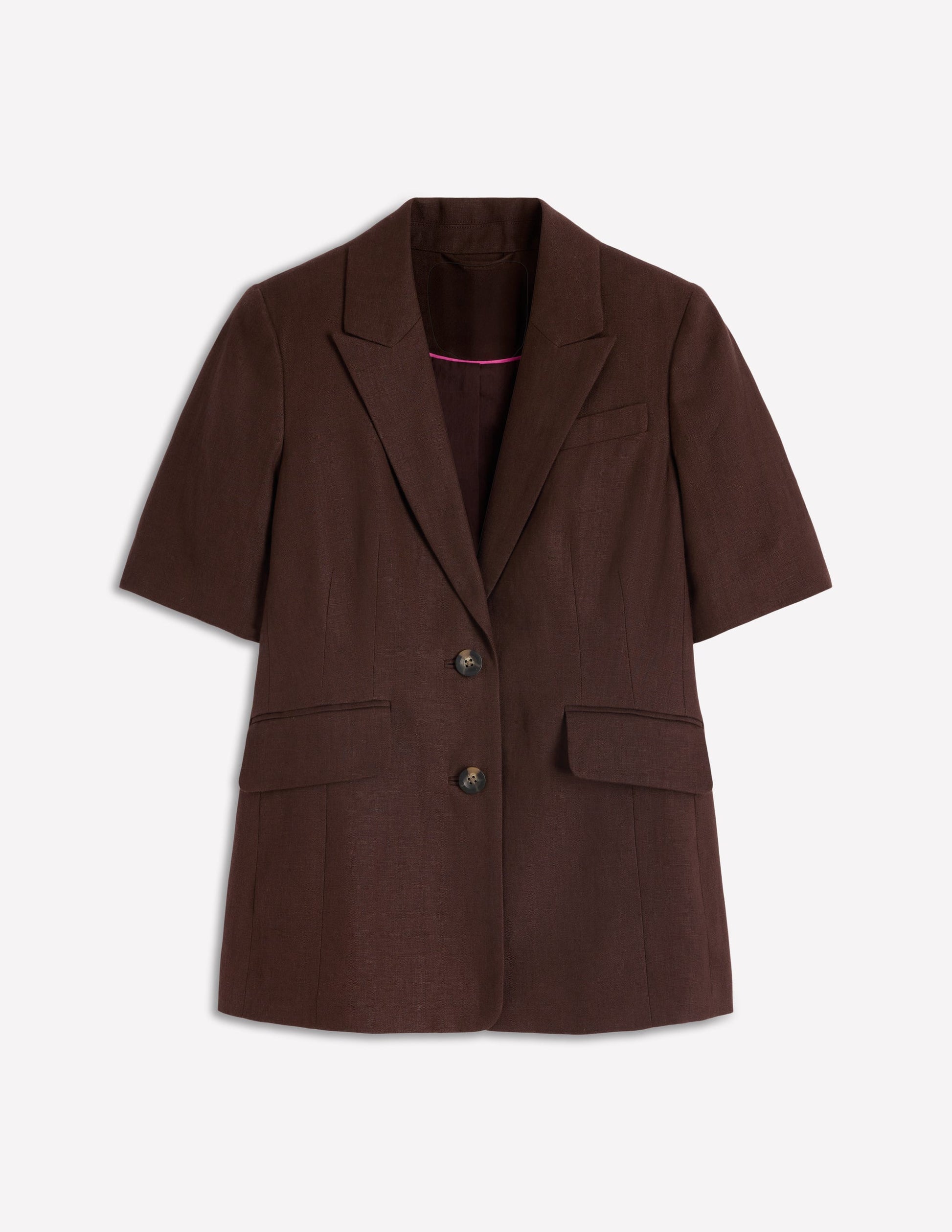 Kurzärmeliger Leinenblazer-Bitterschokolade-7