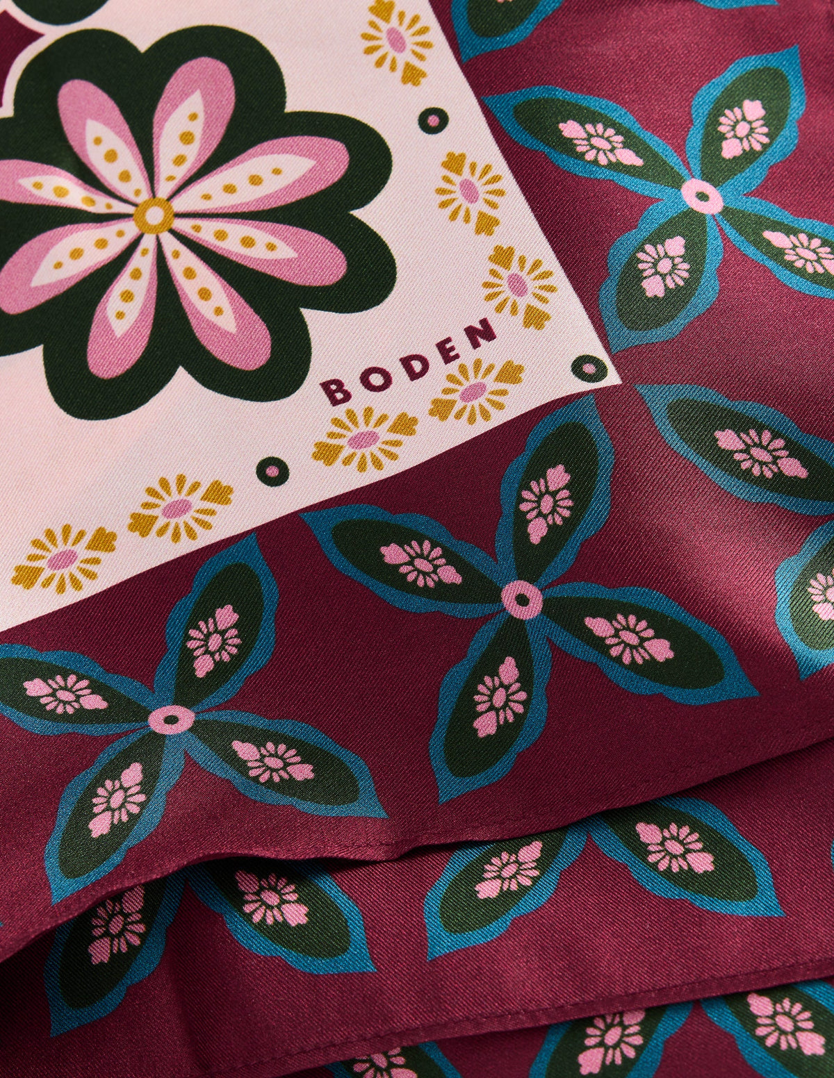 Foulard carré Elisabeth en soie-Multi, motif Geo Flora-3