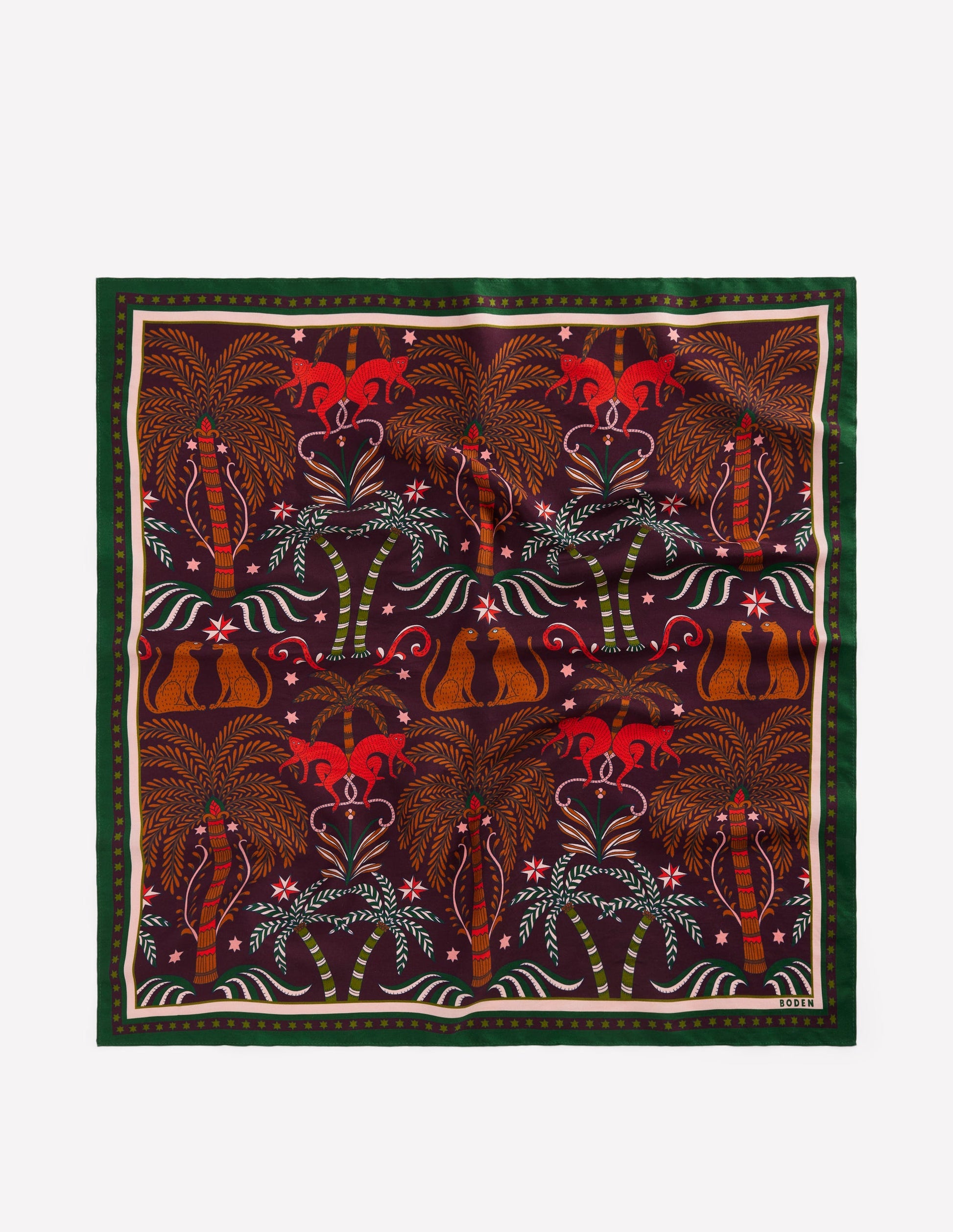 Elisabeth Quadratischer Seidenschal-Dunkle Kirsche, Dschungelcharm-5