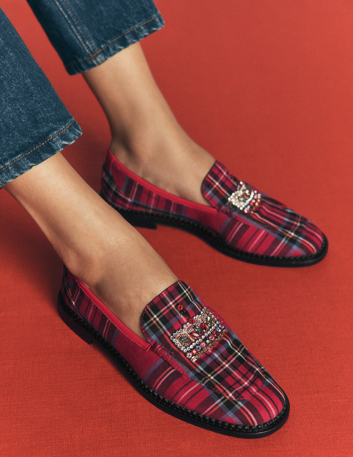 Nya Pennyloafer-Rot Schottenmuster, Krone-2