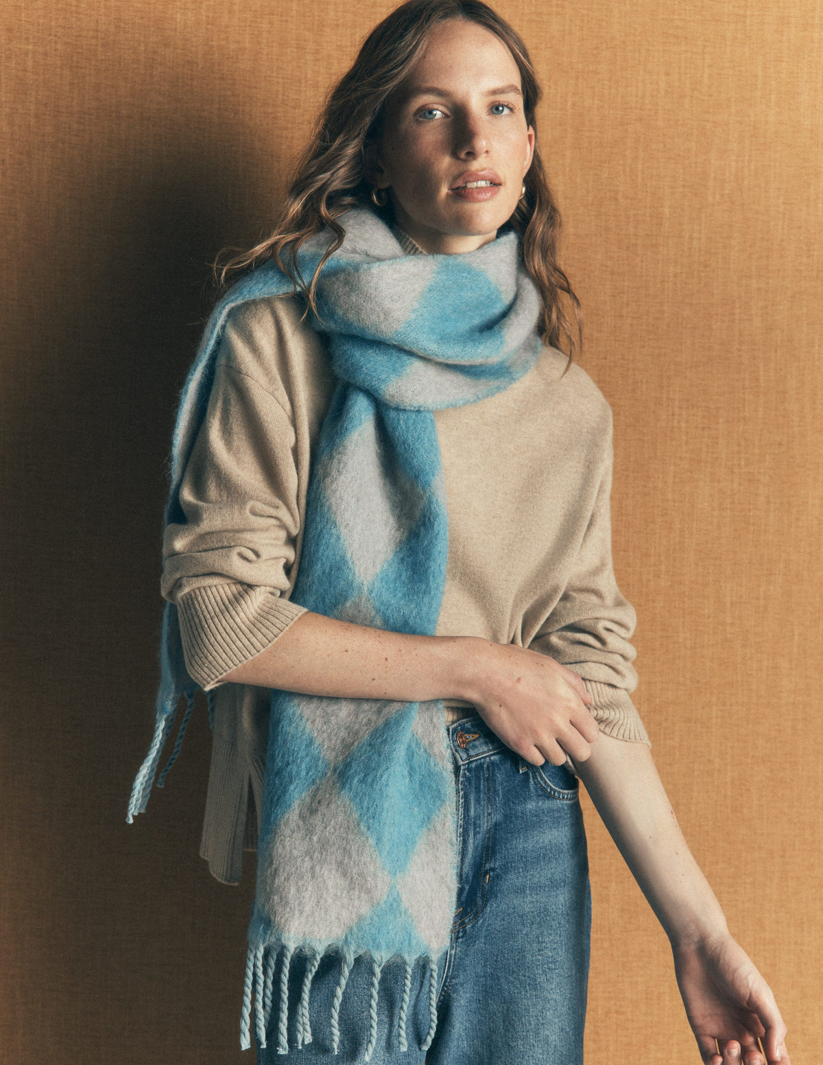 Gewebter Mohair-Schal-Enteneiblau Argyle - Image 2