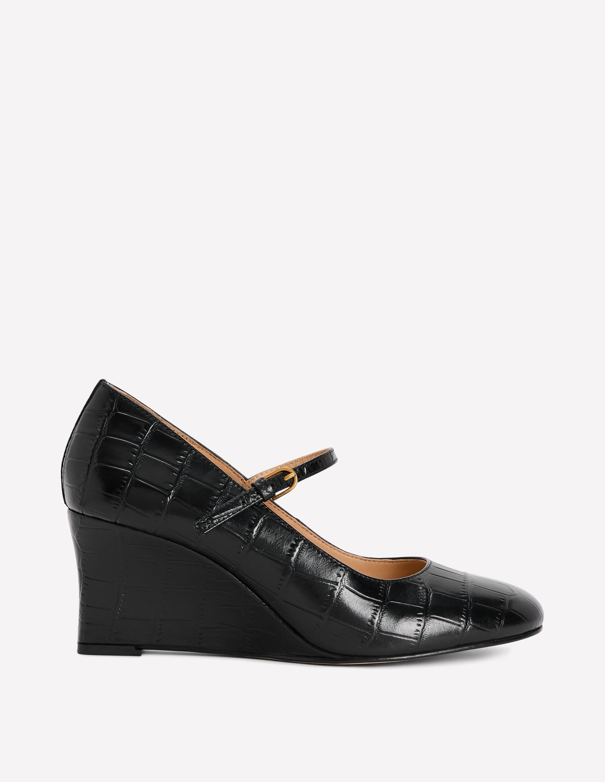 Wedge Mary Janes-Black Croc Embossed-1