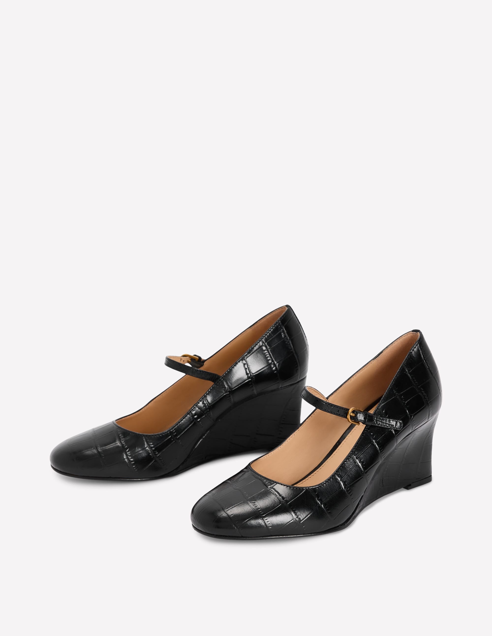 Wedge Mary Janes-Black Croc Embossed - Image 4