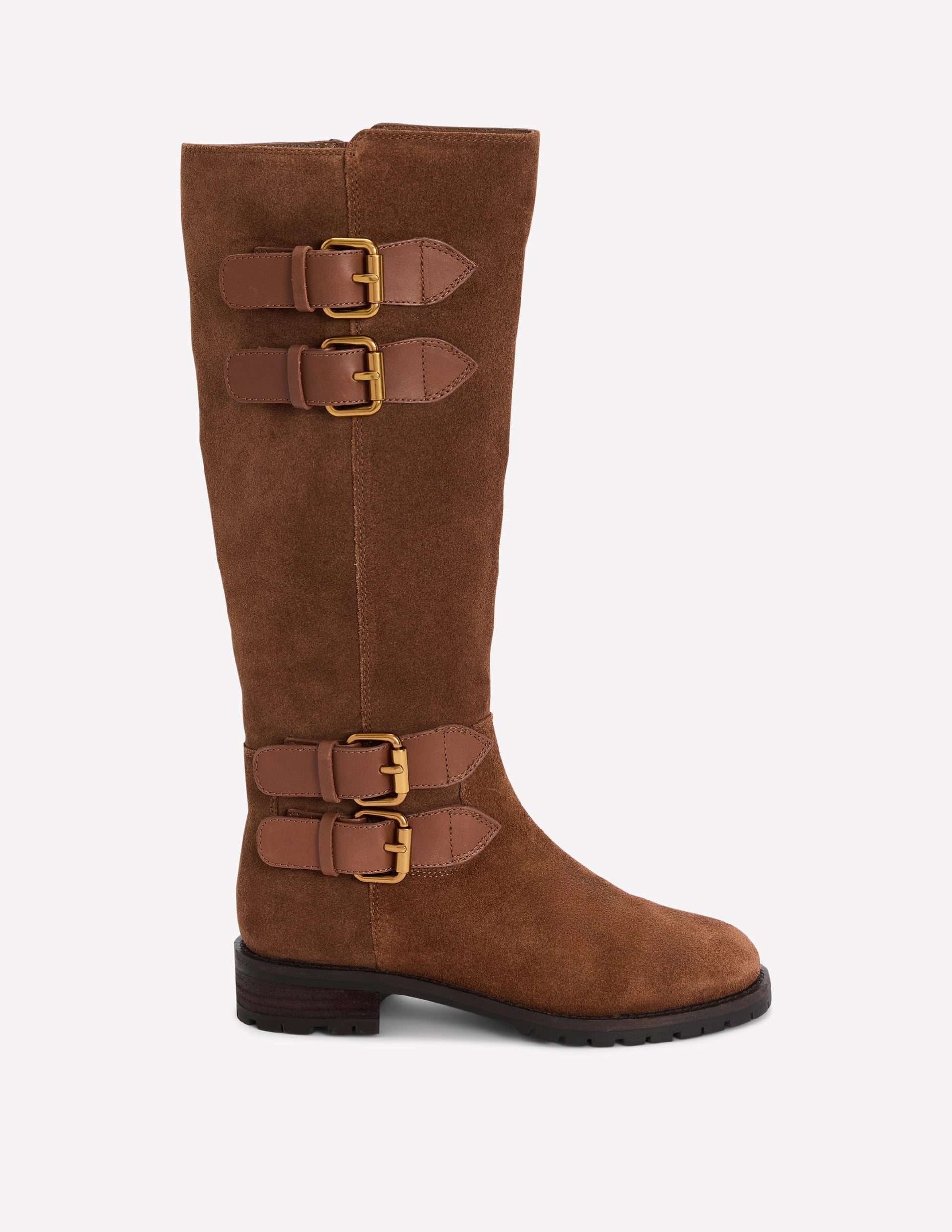 Kniehohe Stiefel mit Schnallen-Hellbraun-1
