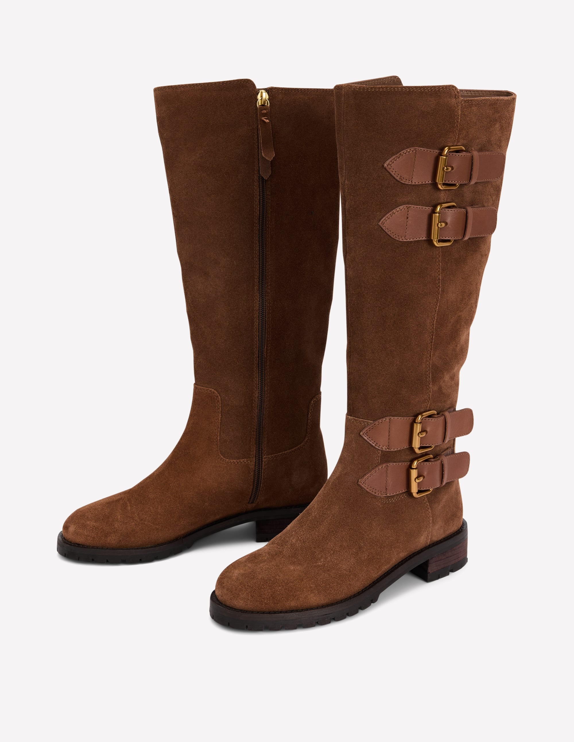 Kniehohe Stiefel mit Schnallen-Hellbraun - Image 3