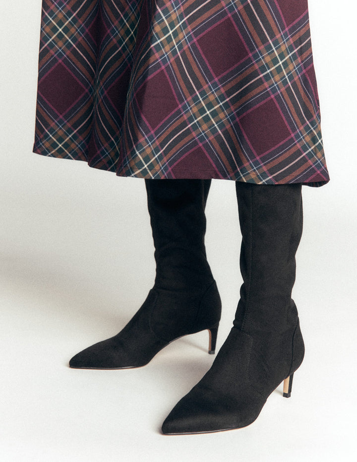 Stretch-Stiefel mit Kitten-Absatz-Schwarz