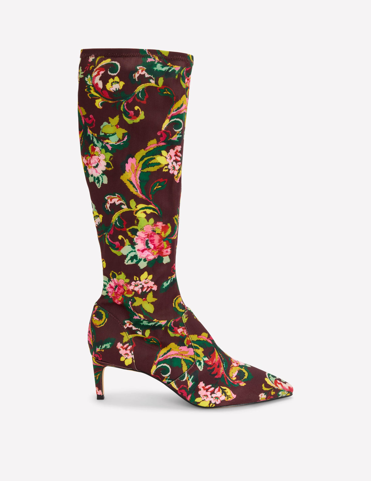Stretch-Stiefel mit Kitten-Absatz-Blumenmuster-1