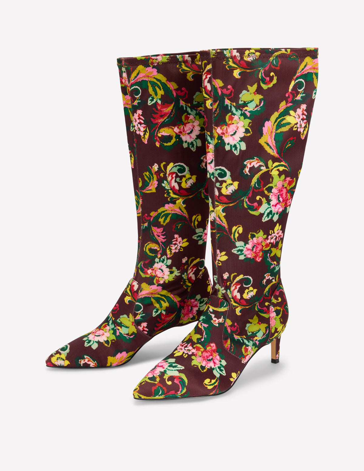 Stretch-Stiefel mit Kitten-Absatz-Blumenmuster - Image 4