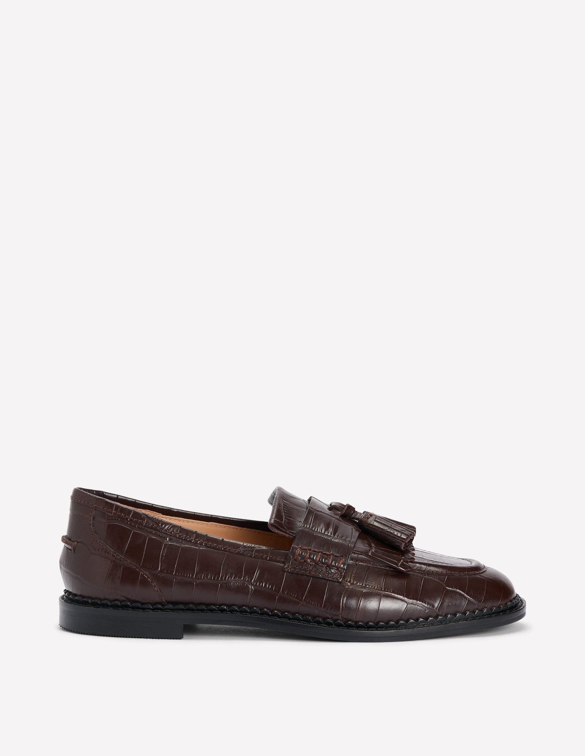 Nya Flache Ghillie-Loafer-Schokolade Krokodilleder-Optik Geprägt-1