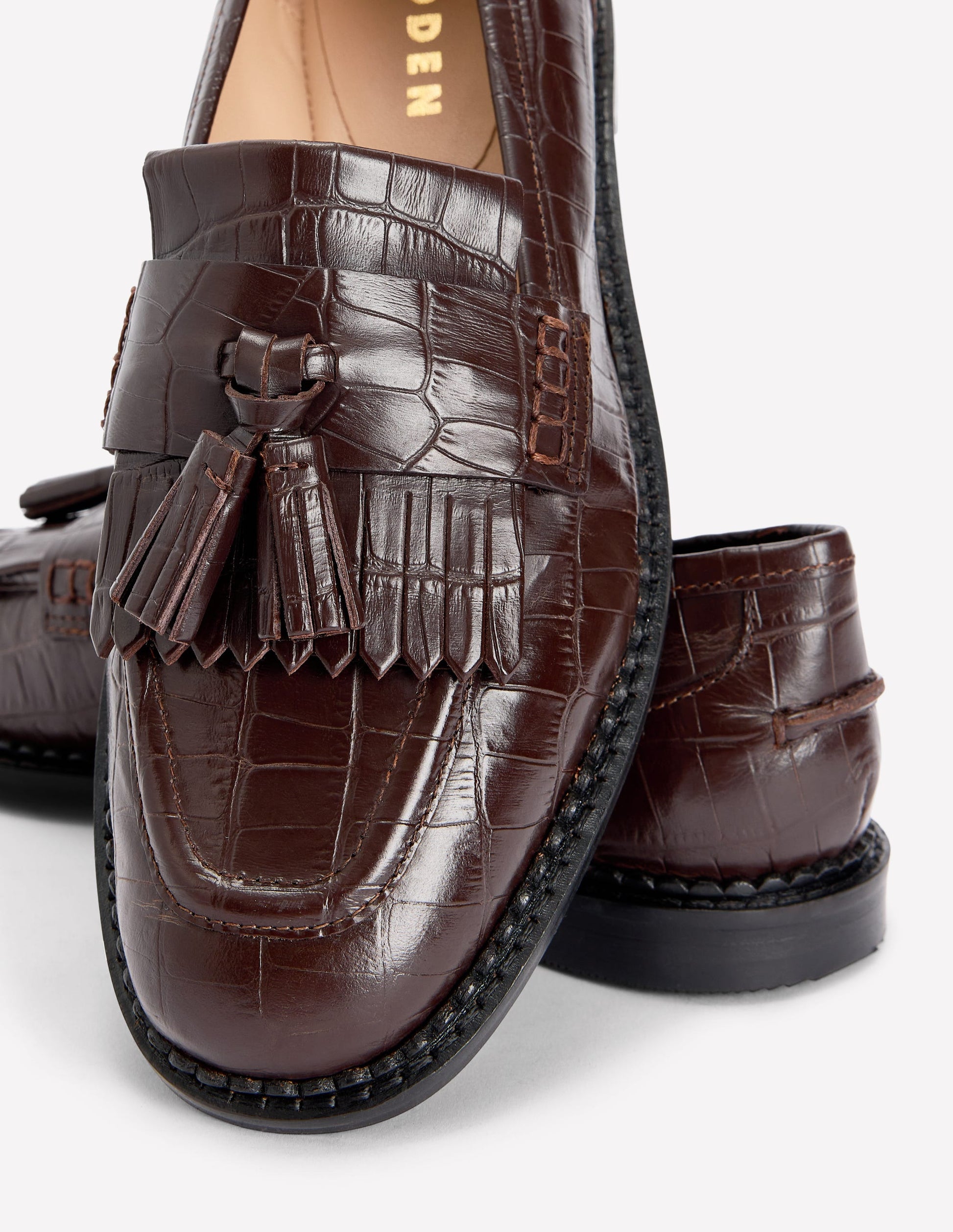 Nya Flache Ghillie-Loafer-Schokolade Krokodilleder-Optik Geprägt-4