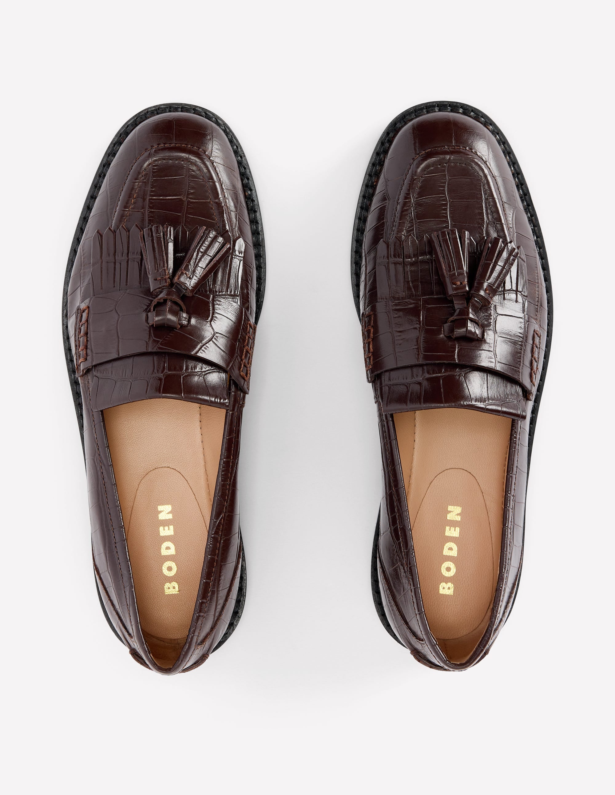 Nya Flache Ghillie-Loafer-Schokolade Krokodilleder-Optik Geprägt - Image 5