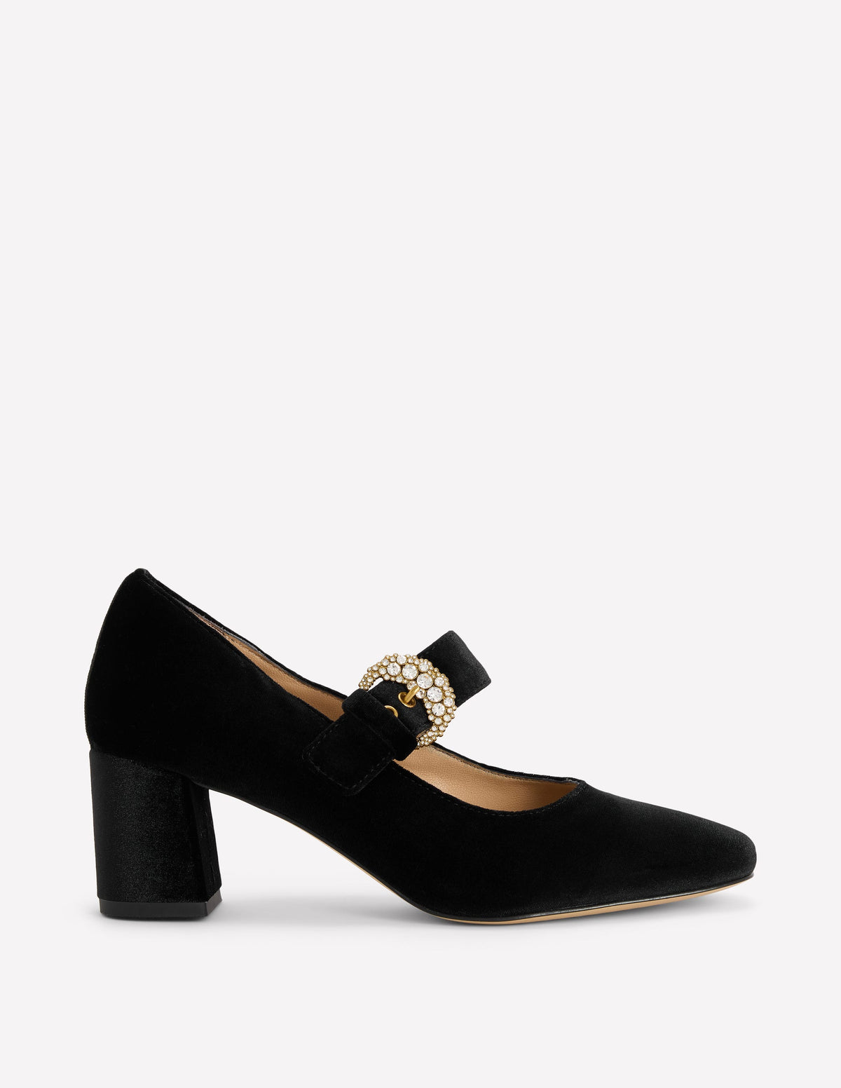Pumps mit Schnallenriemen und Blockabsatz-Schwarz Samt - Image 1