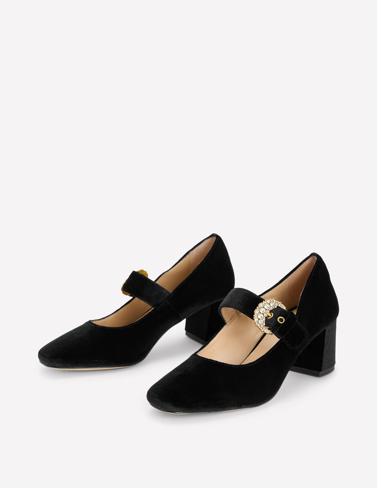 Pumps mit Schnallenriemen und Blockabsatz-Schwarz Samt - Image 3