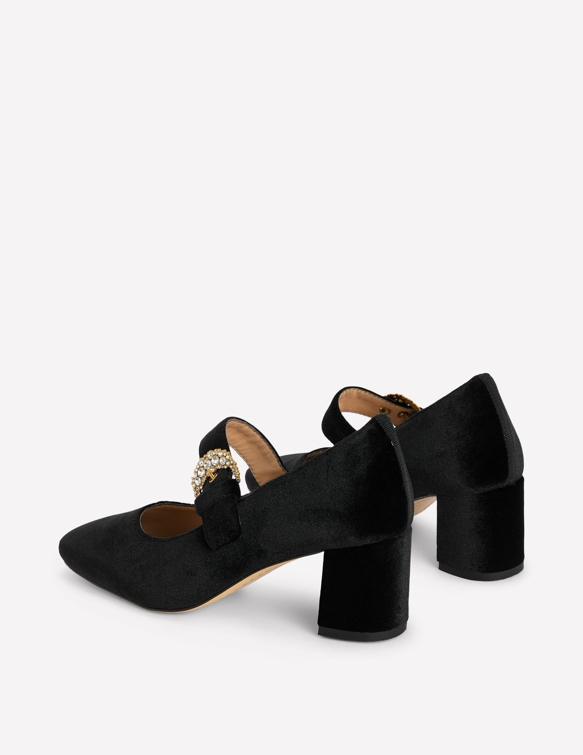 Pumps mit Schnallenriemen und Blockabsatz-Schwarz Samt - Image 5