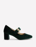 Escarpins à talons carrés, bride et boucle-Vert scarabée