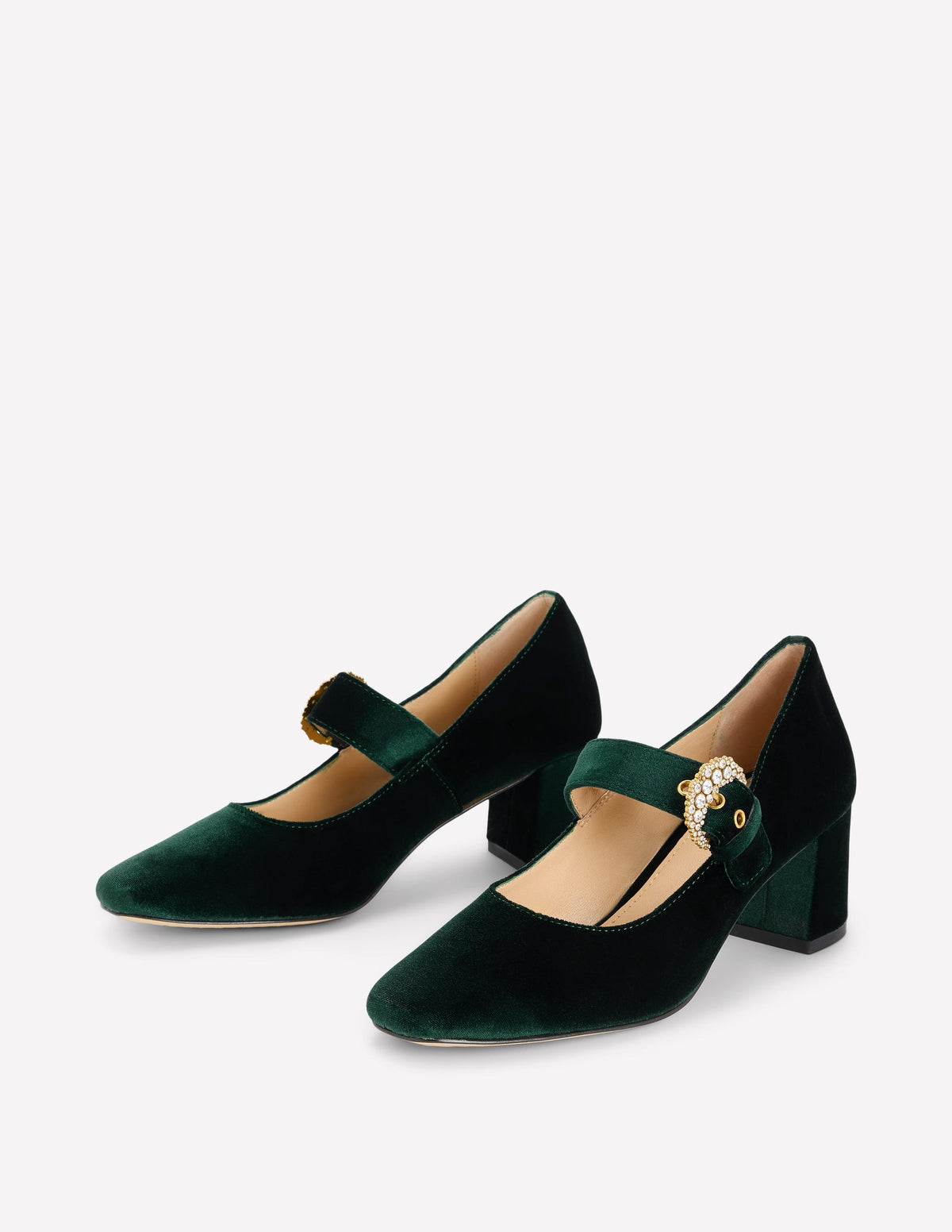 Escarpins à talons carrés, bride et boucle-Vert scarabée-3