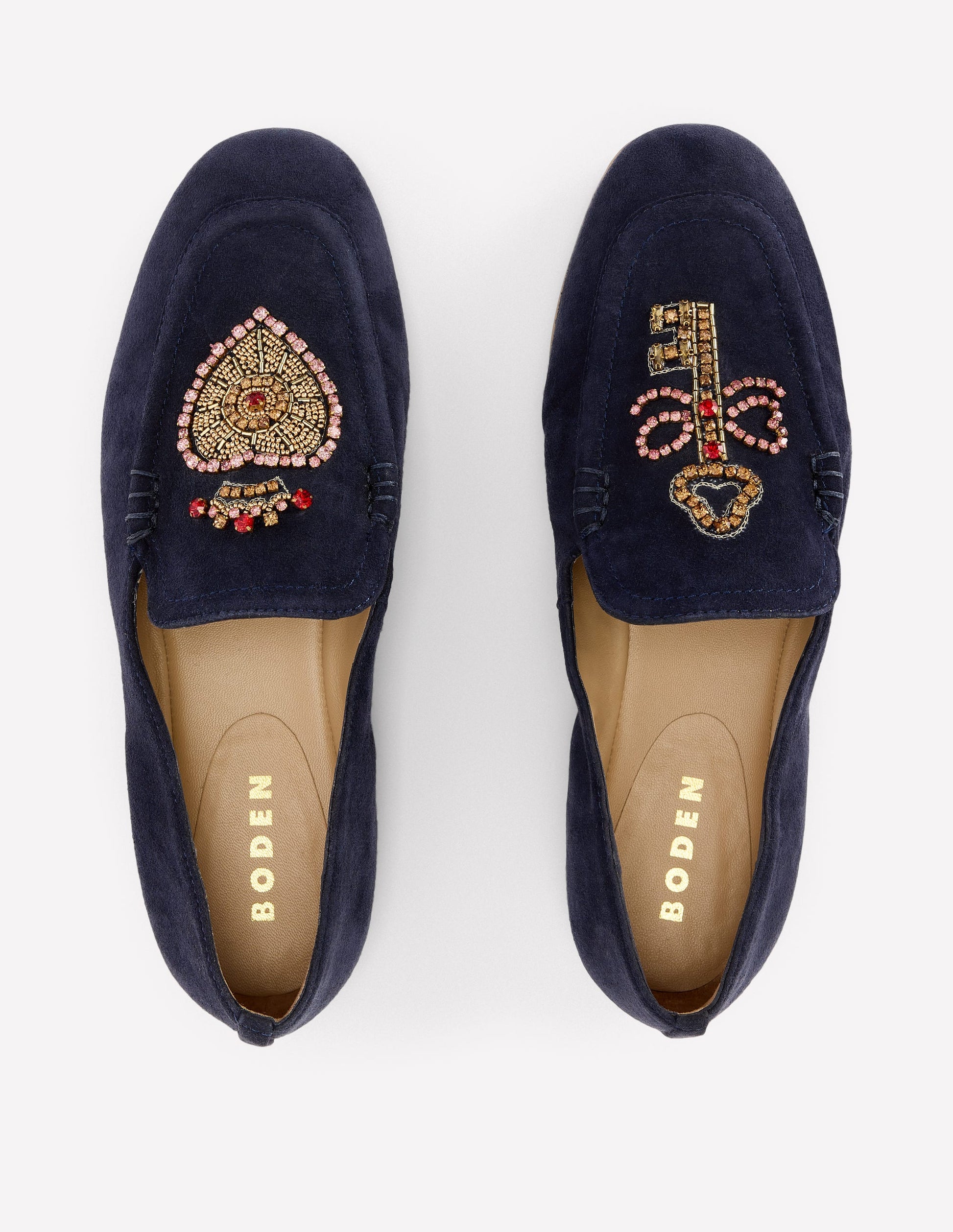 Dinah Embellished Loafers-Navy Heart and Key-5