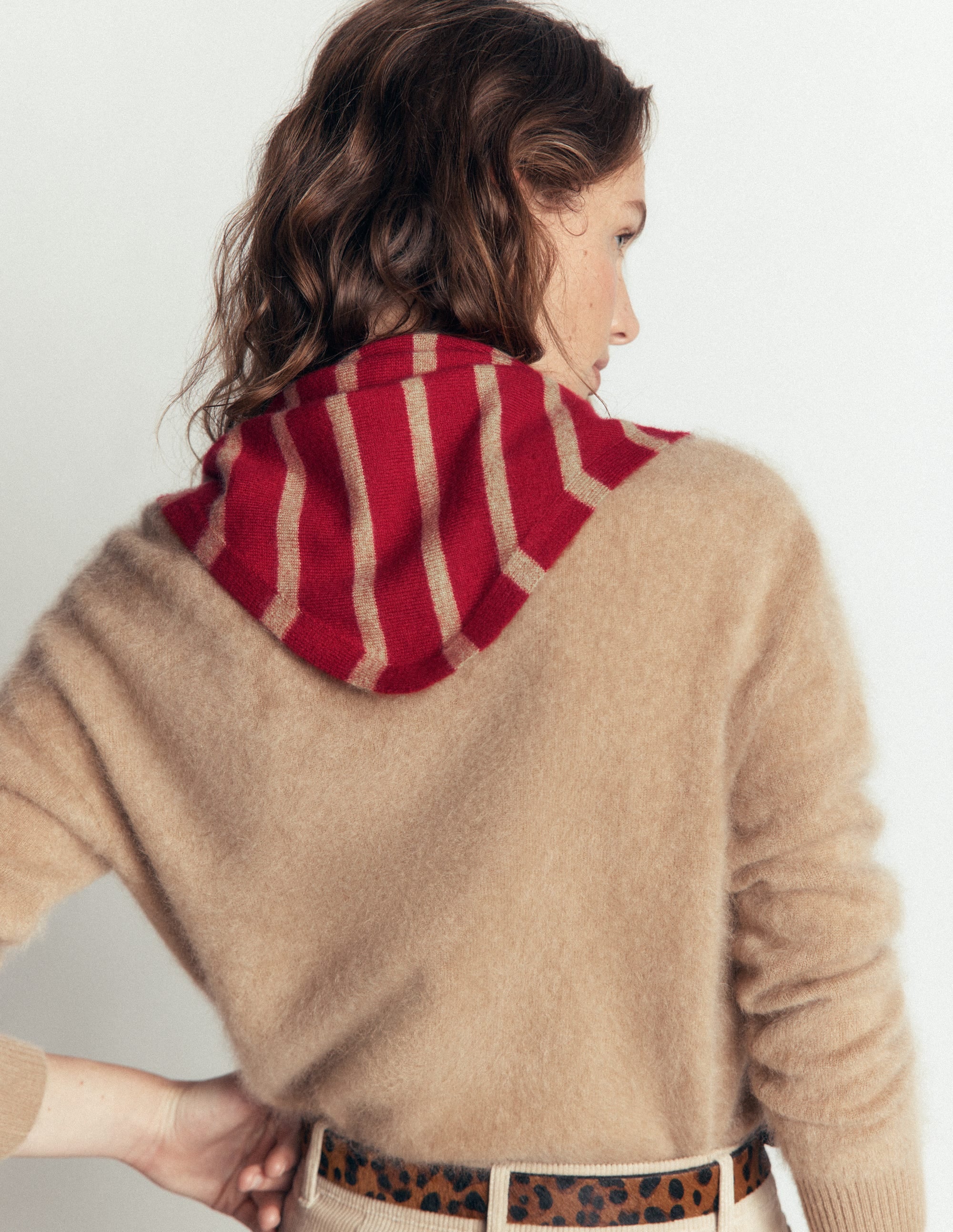 Cashmere Neckerchief-Poppy Red/ Camel Stripe - Image 3