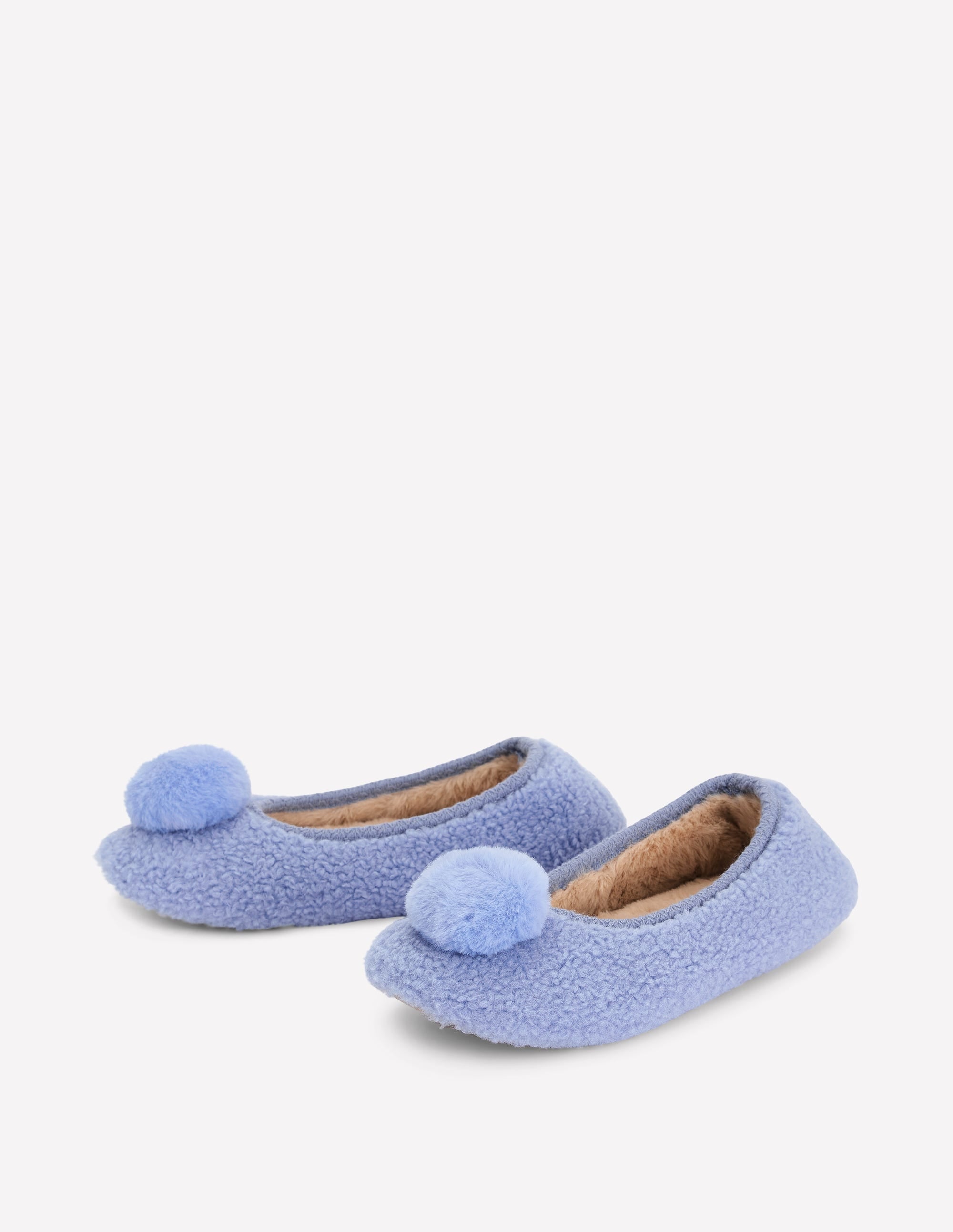 Chaussons à pompons en borg-Bleu - Image 3