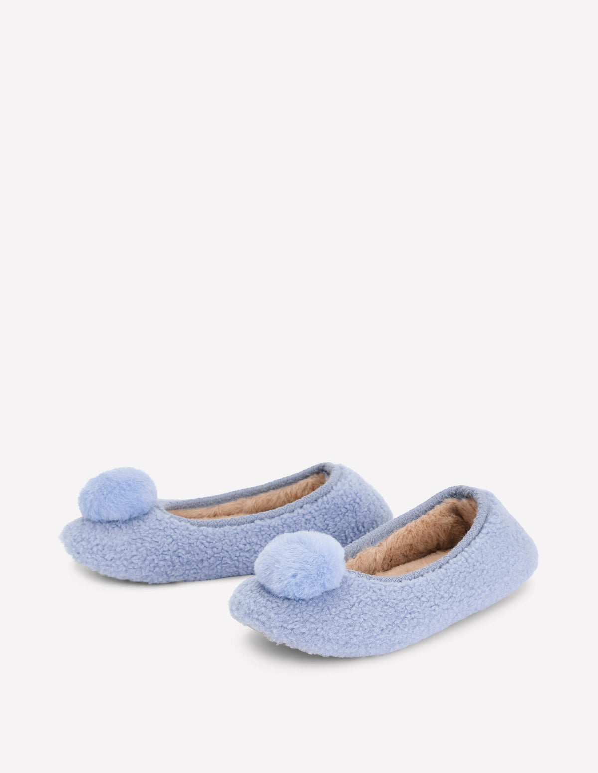 Chaussons à pompons en borg-Bleu-3