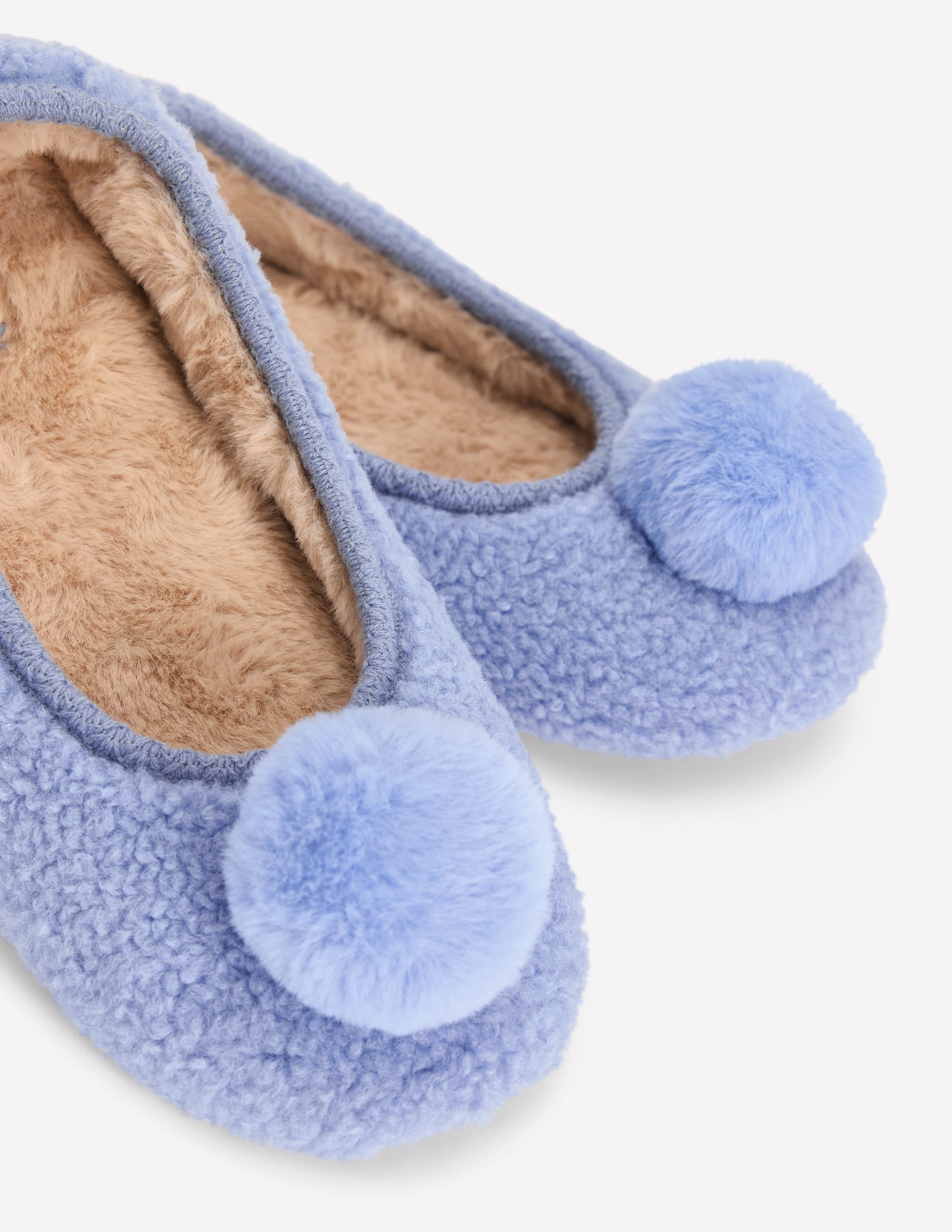 Chaussons à pompons en borg-Bleu - Image 4