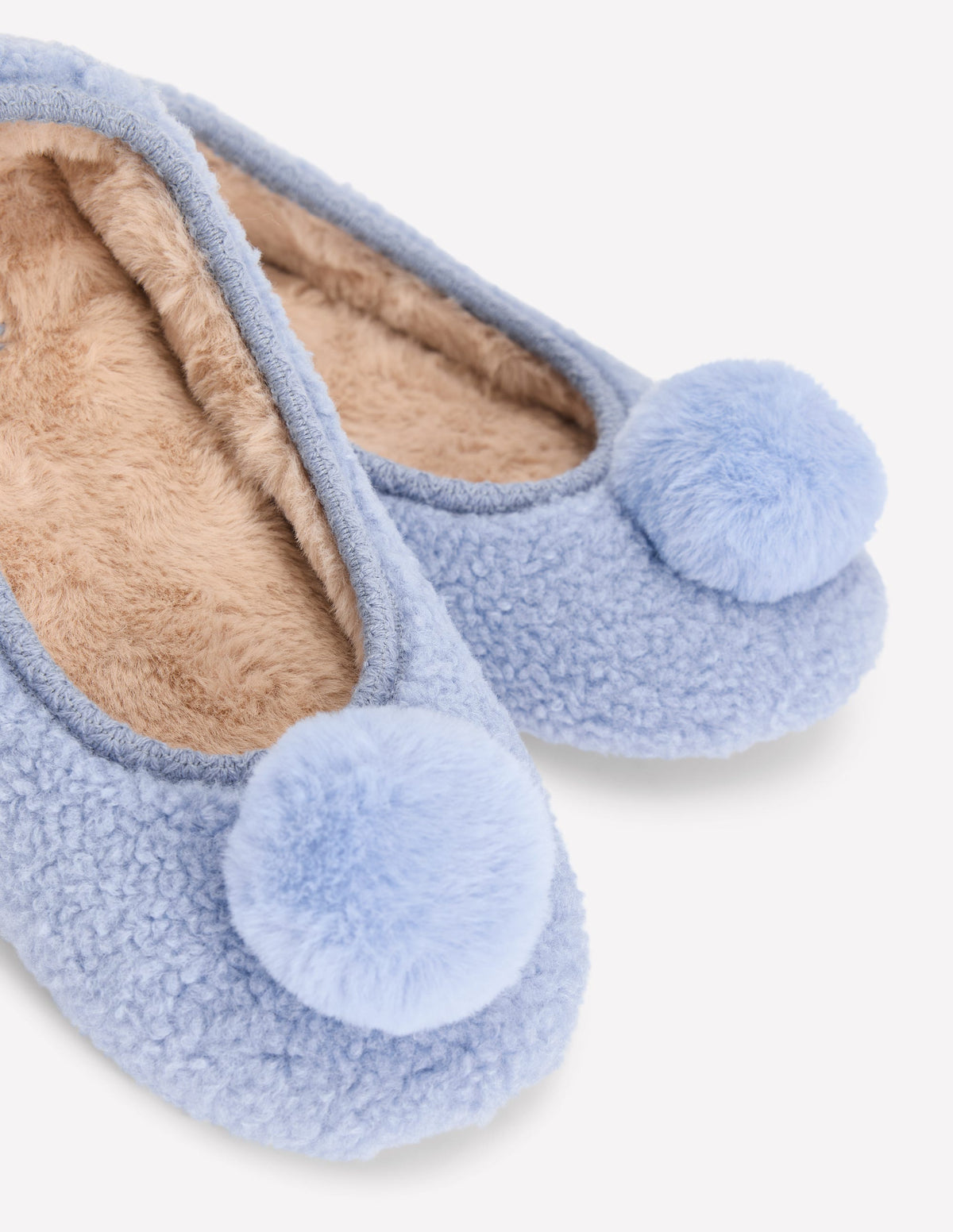 Chaussons à pompons en borg-Bleu-4