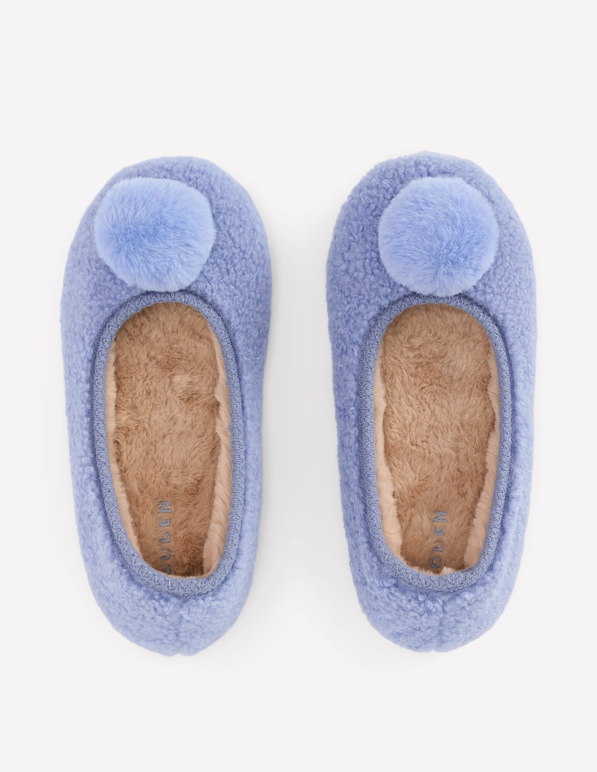 Chaussons à pompons en borg-Bleu - Image 5
