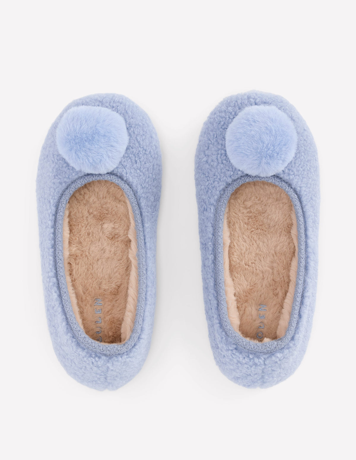 Chaussons à pompons en borg-Bleu - Image 5