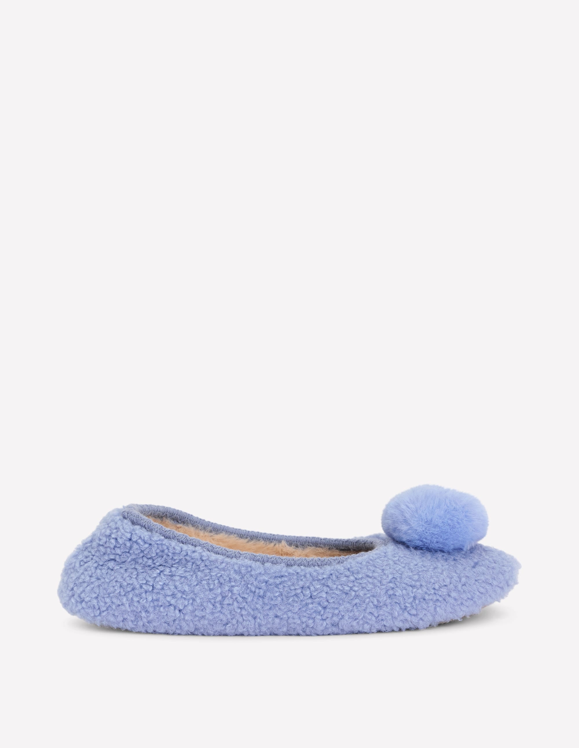 Chaussons à pompons en borg-Bleu - Image 1