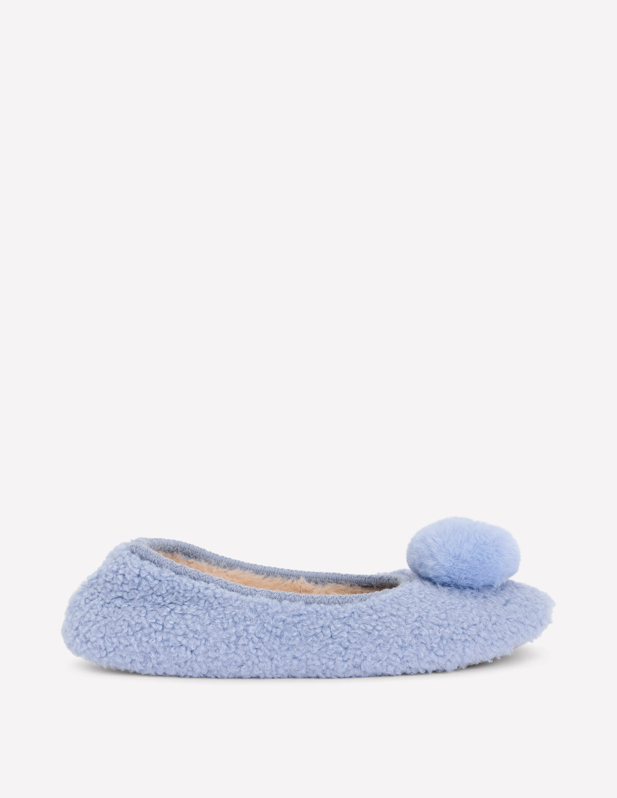 Chaussons à pompons en borg-Bleu - Image 2