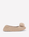 Chaussons à pompons en borg-Couleur naturelle