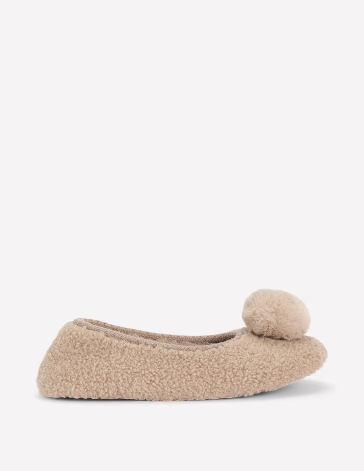 Chaussons à pompons en borg-Couleur naturelle