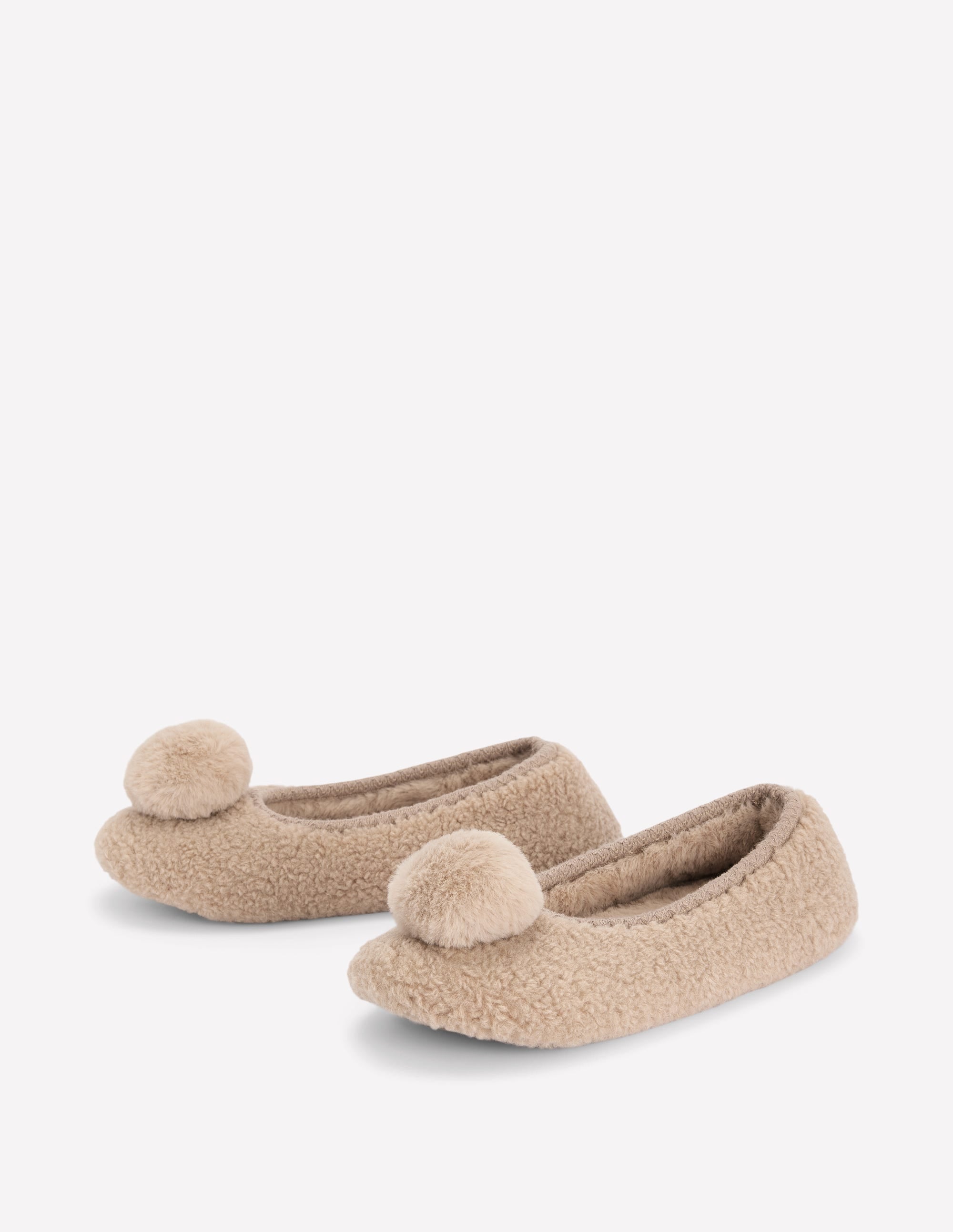 Chaussons à pompons en borg-Couleur naturelle - Image 3