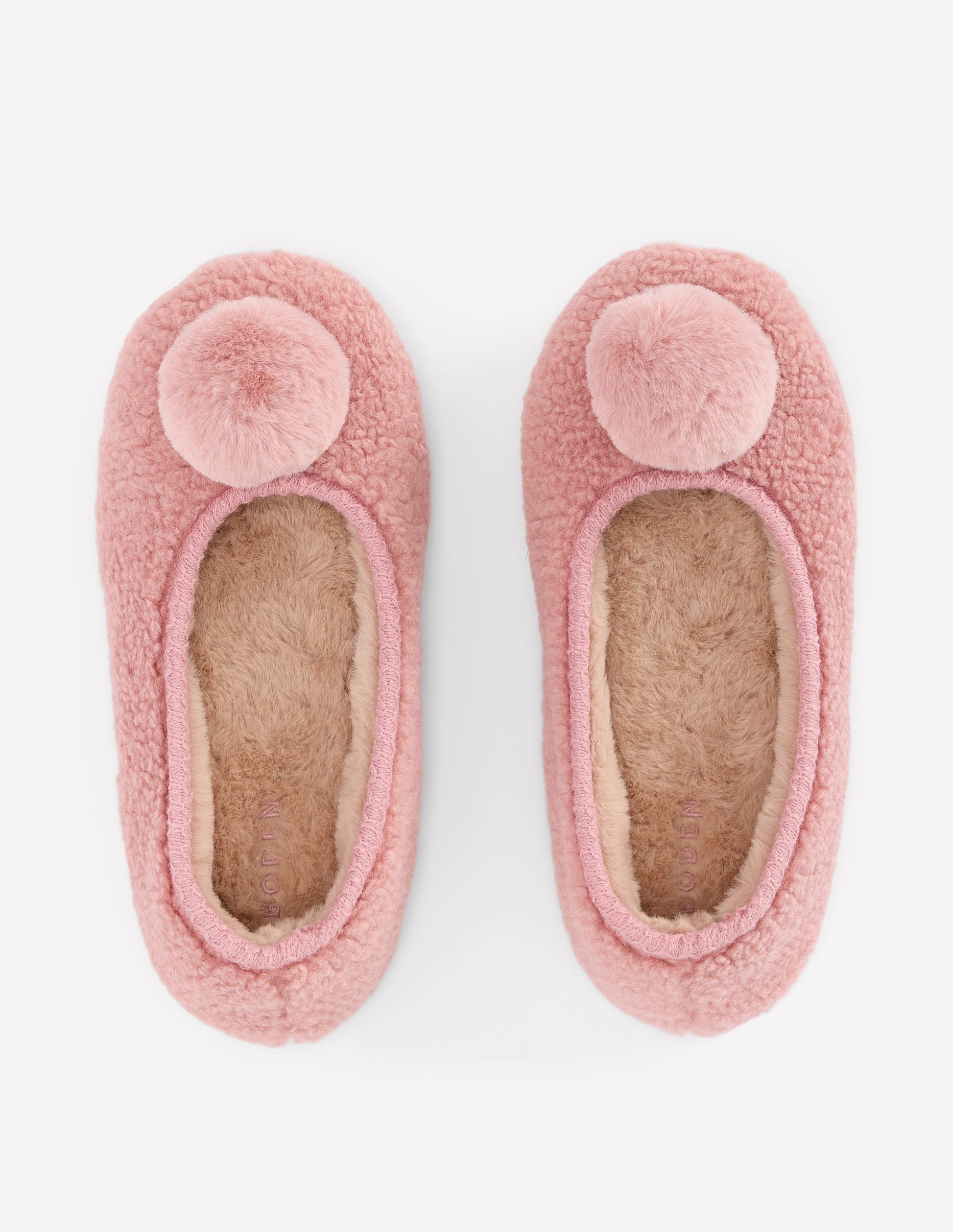 Chaussons à pompons en borg-ROSE-5