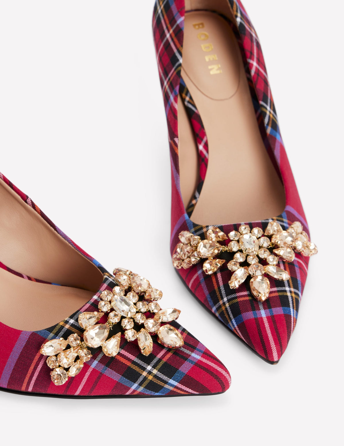 Verzierte Pumps-Rot Karo-4