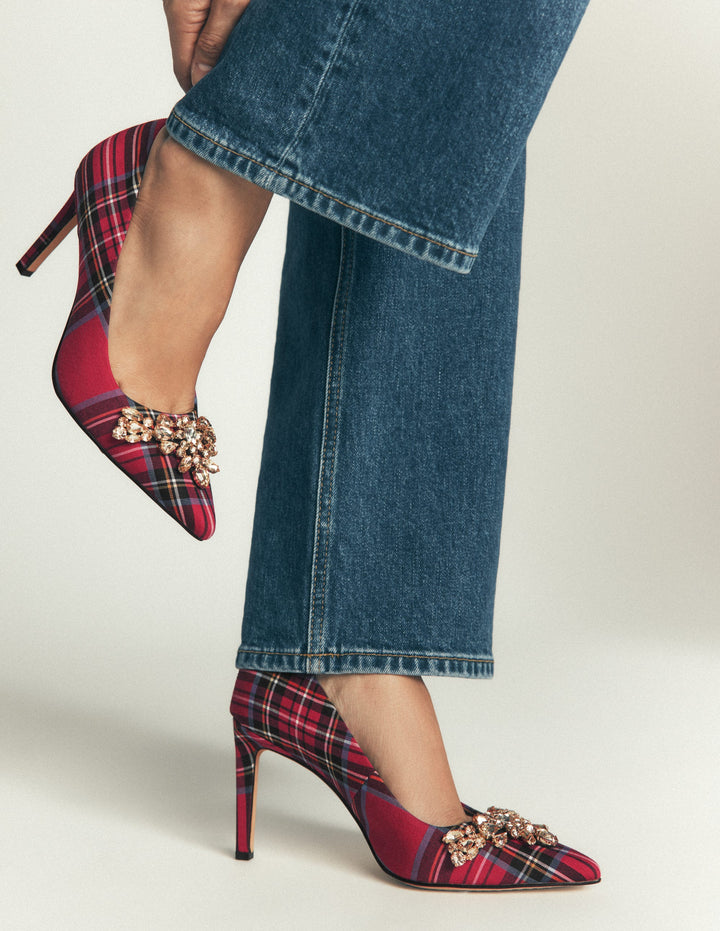 Verzierte Pumps-Rot Karo