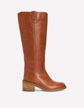 Casual Stitch Knee Boots-Tan Leather