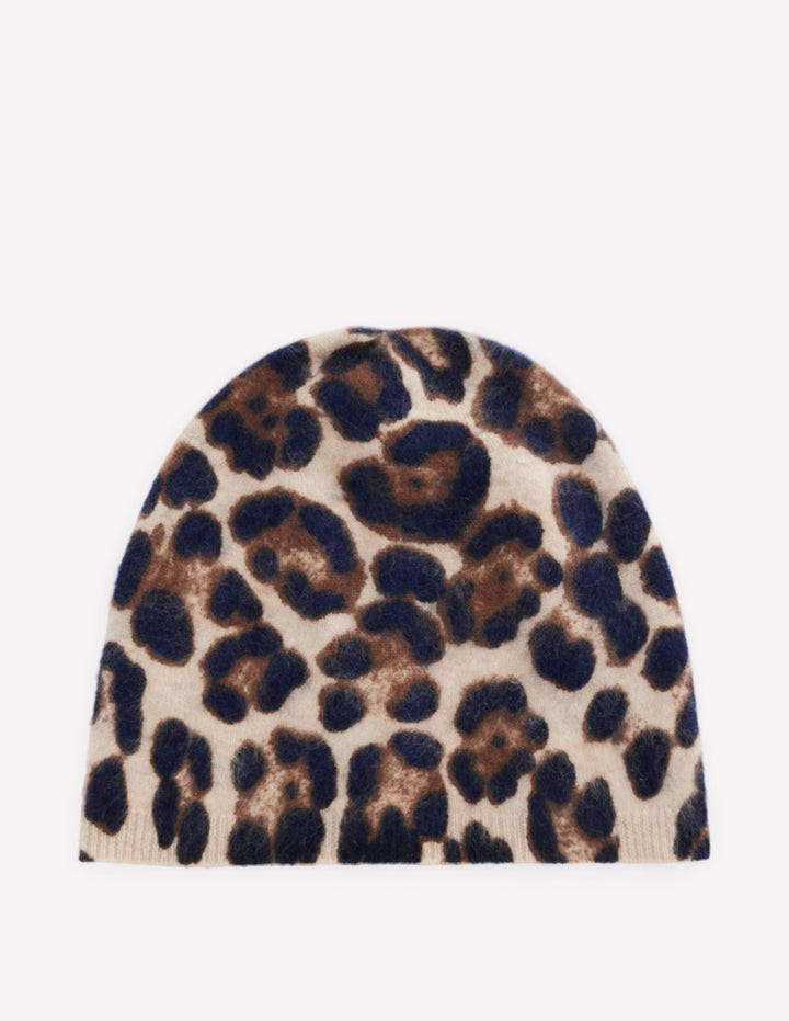 Mütze aus gebürstetem Kaschmir-Mohair, Leopardenmuster