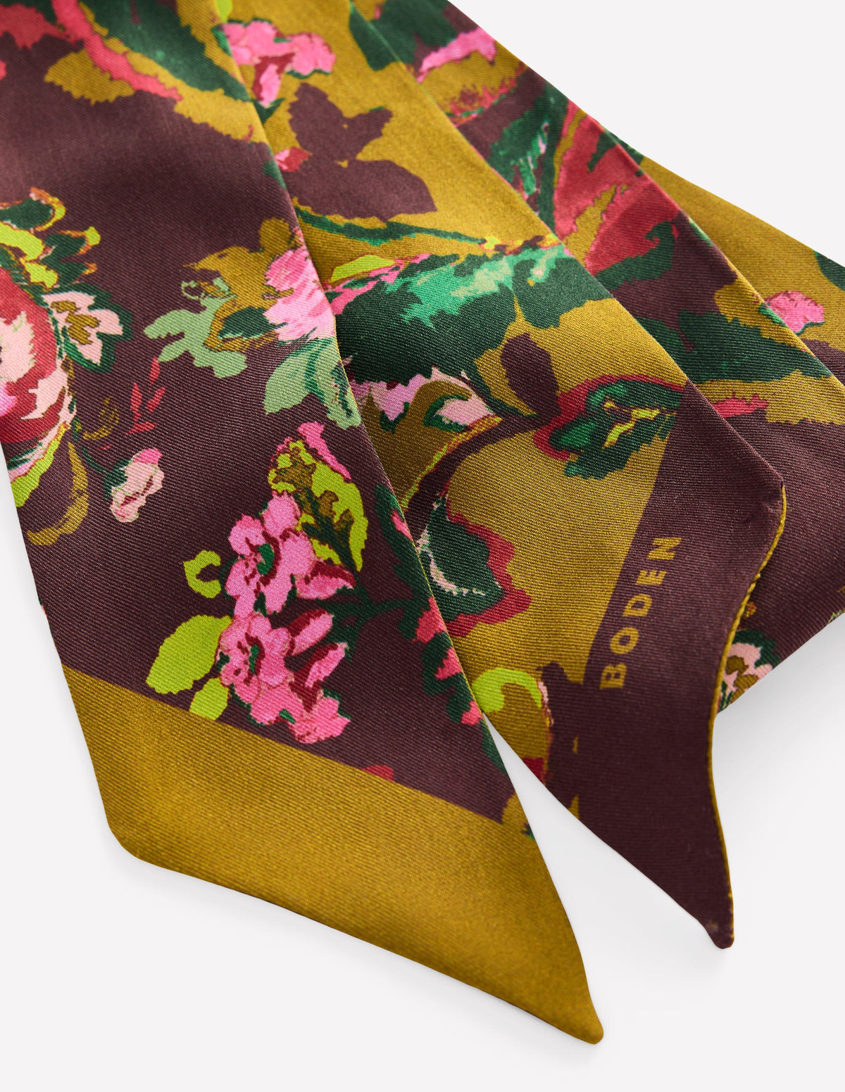 Octavia Schmaler Seidenschal-Grün und Braun Paisley - Image 3