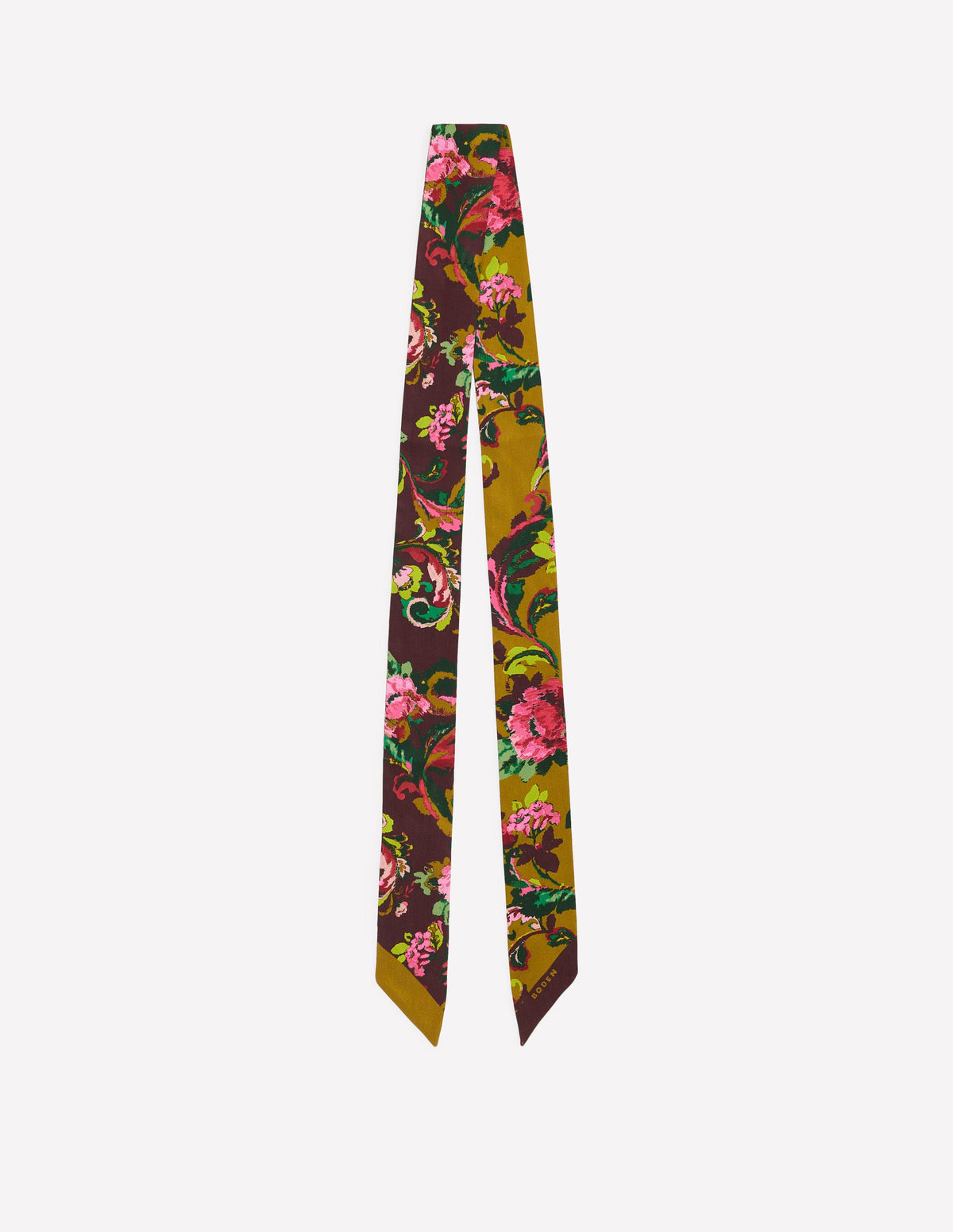 Octavia Schmaler Seidenschal-Grün und Braun Paisley - Image 1