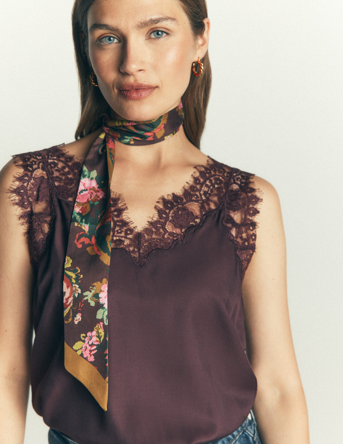 Octavia Schmaler Seidenschal-Grün und Braun Paisley-2
